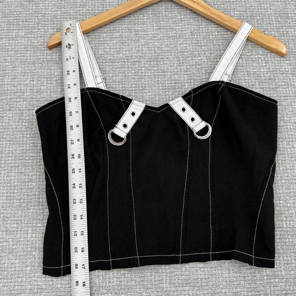 Royal Bones Black Crop Top Corset‎ Sz M White Stitching Goth Punk Grunge Indie - Picture 4 of 11